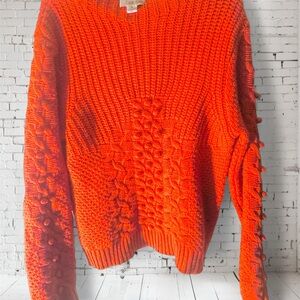 Chloe Oliver  Orange Crew Neck Sweater with Relaxed Fit